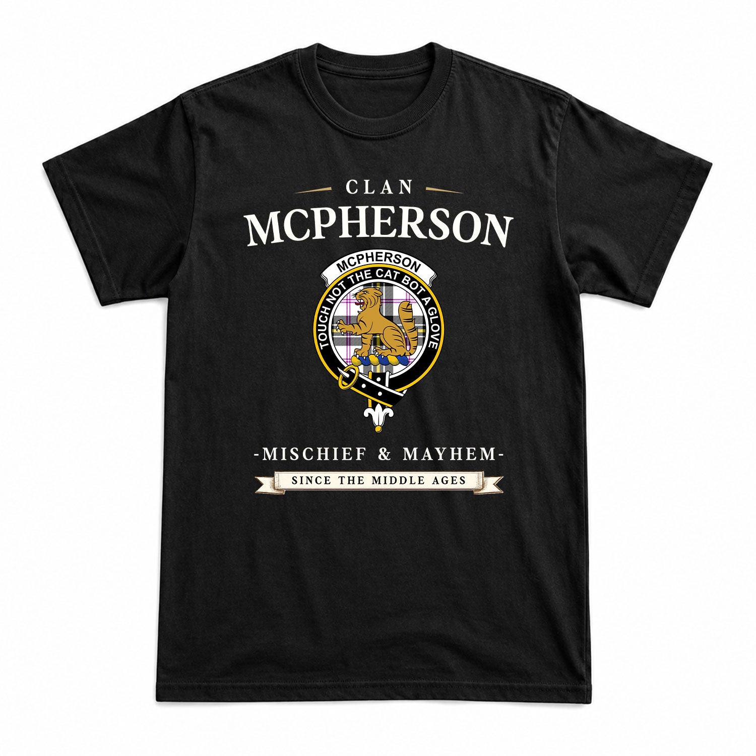 McPherson Dress Modern Tartan Crest Mischief and Mayhem T-shirt