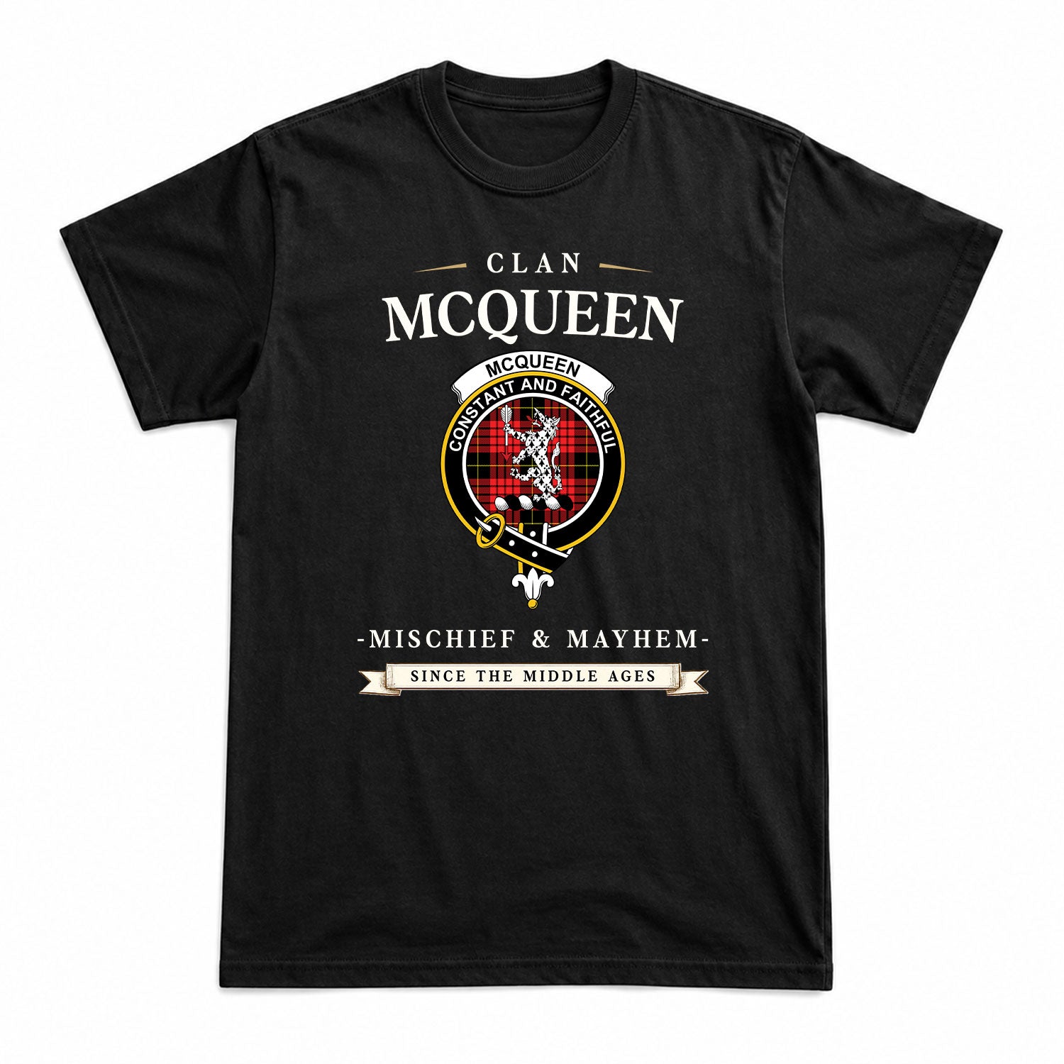 McQueen Modern Tartan Crest Mischief and Mayhem T-shirt