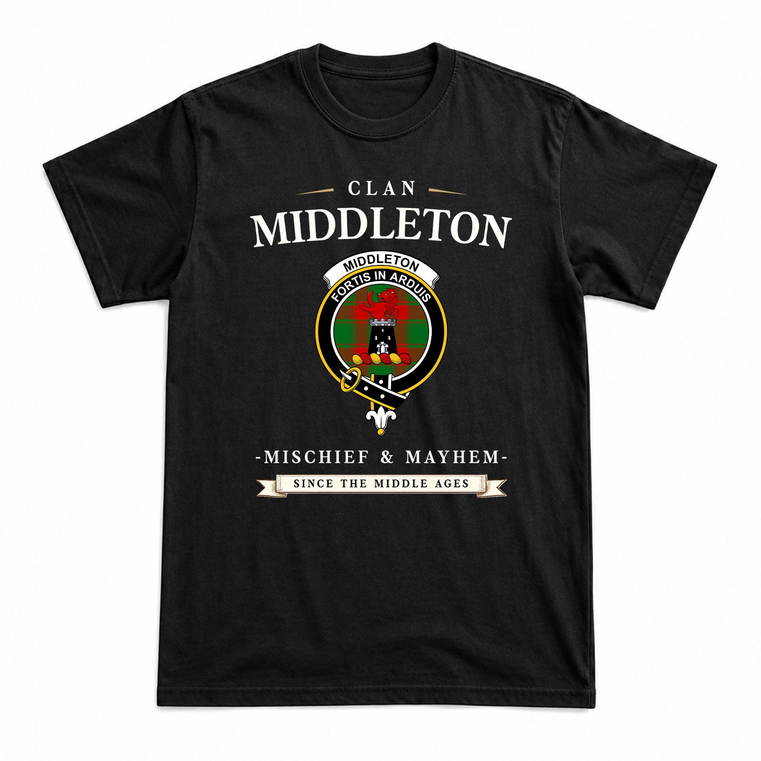 Middleton Modern Tartan Crest Mischief and Mayhem T-shirt