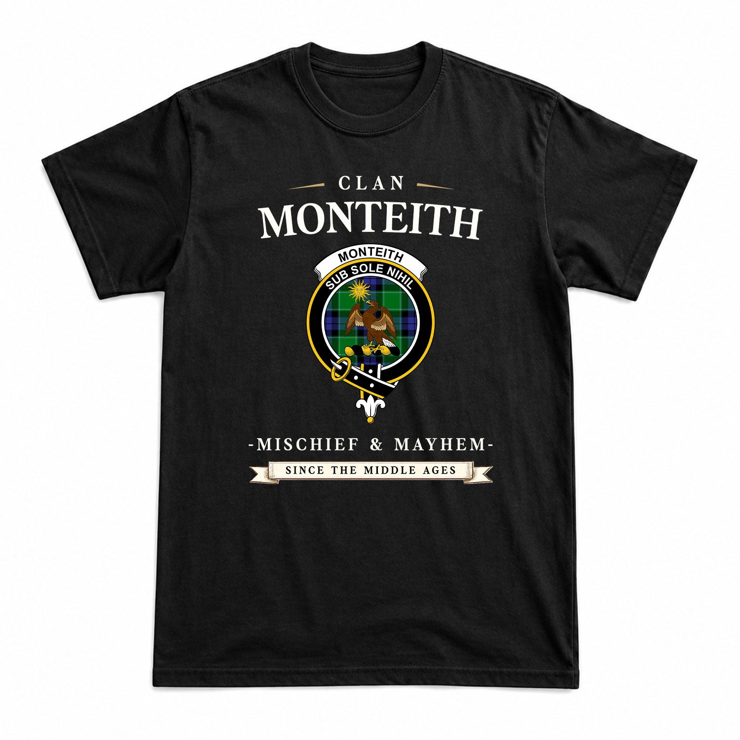 Monteith Tartan Crest Mischief and Mayhem T-shirt