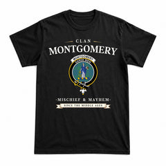 Montgomery Ancient Tartan Crest Mischief and Mayhem T-shirt