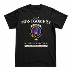 Montgomery Modern Tartan Crest Mischief and Mayhem T-shirt