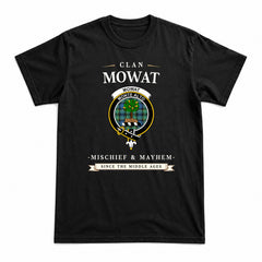 Mowat Ancient Tartan Crest Mischief and Mayhem T-shirt