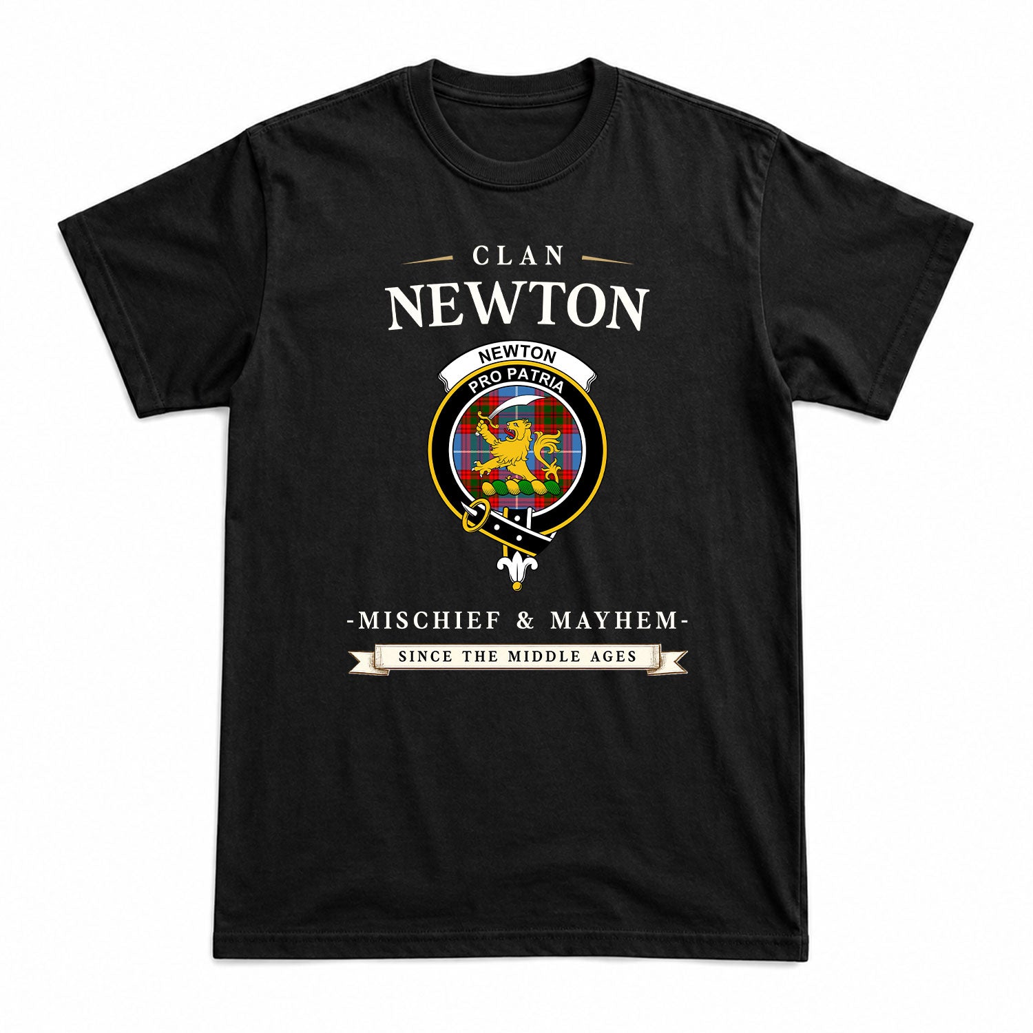 Newton Tartan Crest Mischief and Mayhem T-shirt