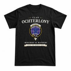 Ochterlony Tartan Crest Mischief and Mayhem T-shirt