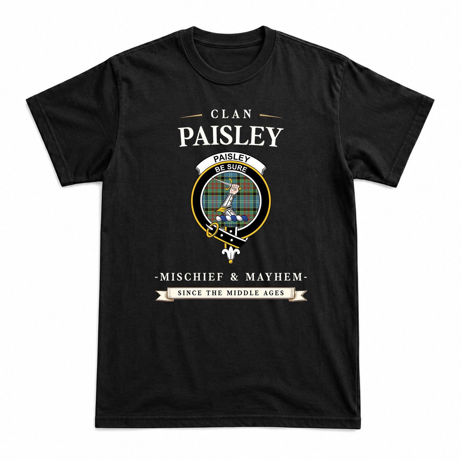 Paisley District Tartan Crest Mischief and Mayhem T-shirt