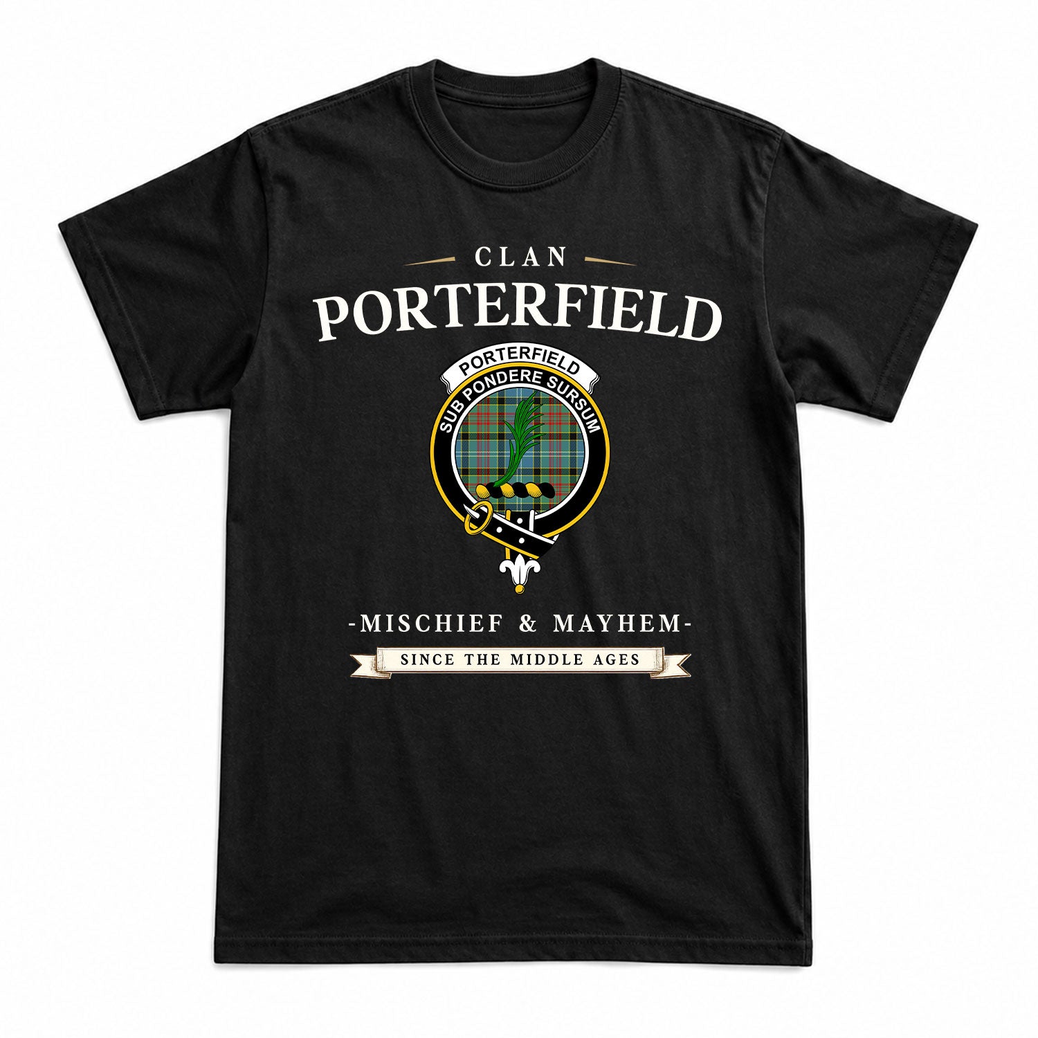 Porterfield Tartan Crest Mischief and Mayhem T-shirt