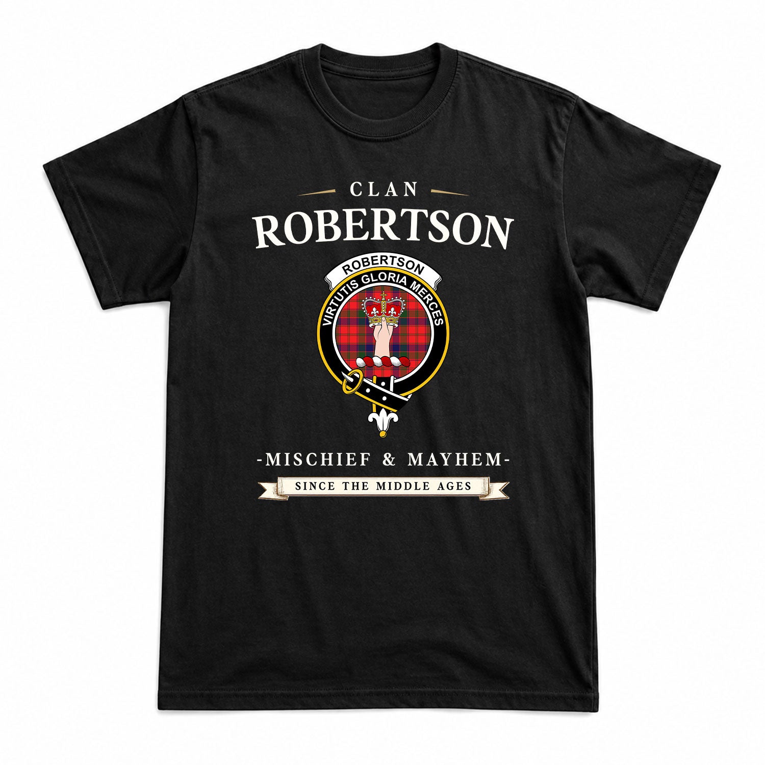 Robertson Modern Tartan Crest Mischief and Mayhem T-shirt