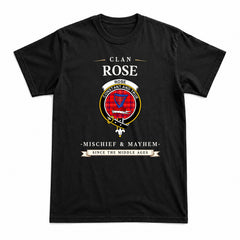 Rose Modern Tartan Crest Mischief and Mayhem T-shirt