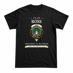 Ross Hunting Ancient Tartan Crest Mischief and Mayhem T-shirt