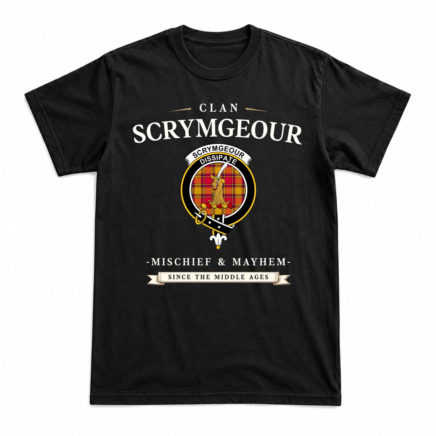 Scrymgeour Tartan Crest Mischief and Mayhem T-shirt