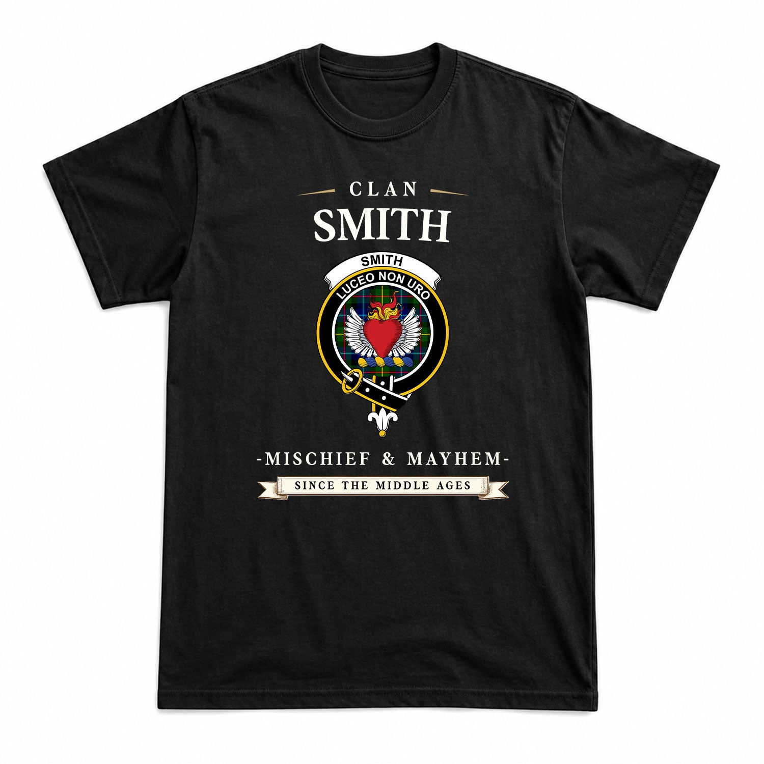 Smith Modern Tartan Crest Mischief and Mayhem T-shirt