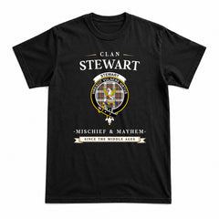 Stewart Dress Modern Tartan Crest Mischief and Mayhem T-shirt