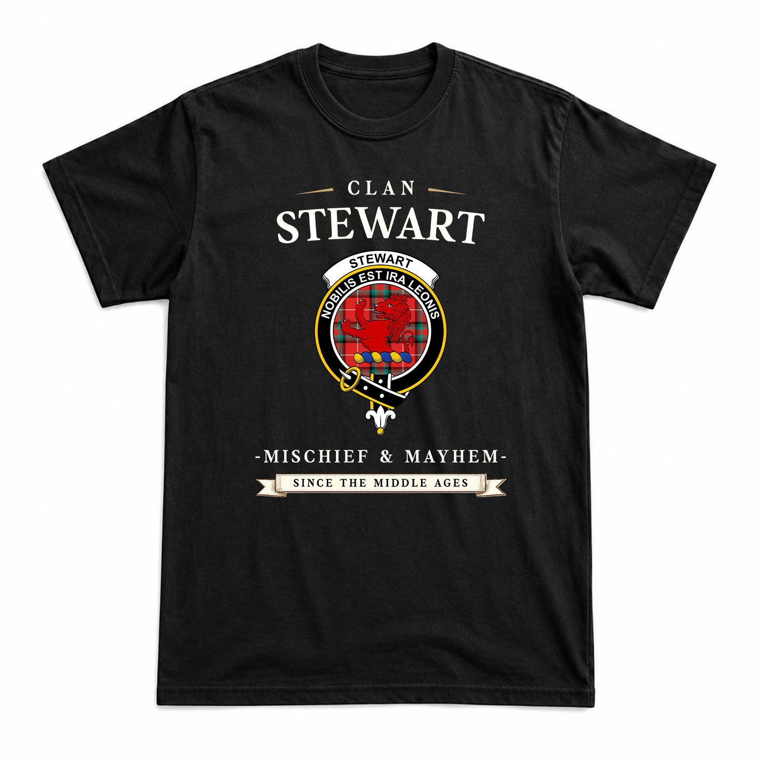 Stewart (Stuart) of Bute Tartan Crest Mischief and Mayhem T-shirt