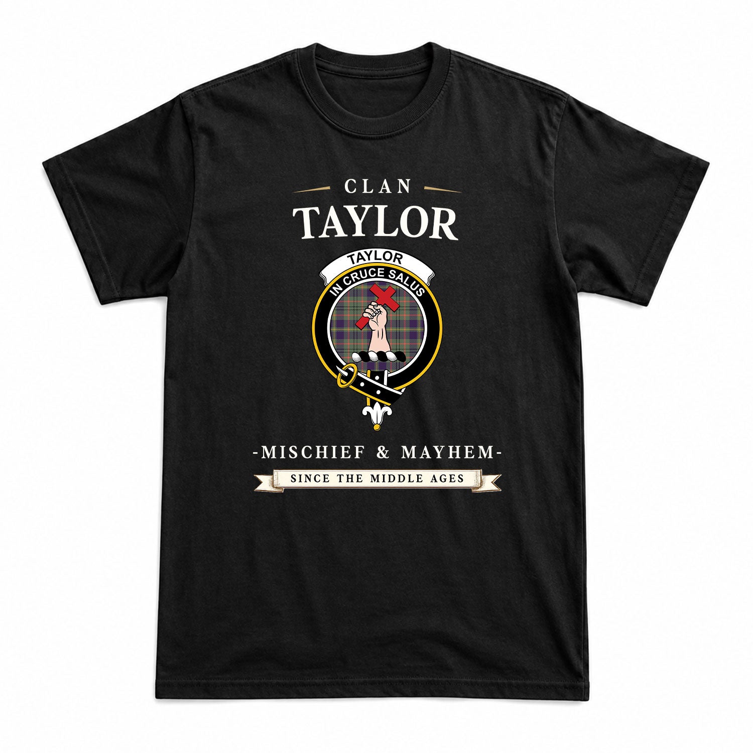 Taylor Weathered Tartan Crest Mischief and Mayhem T-shirt