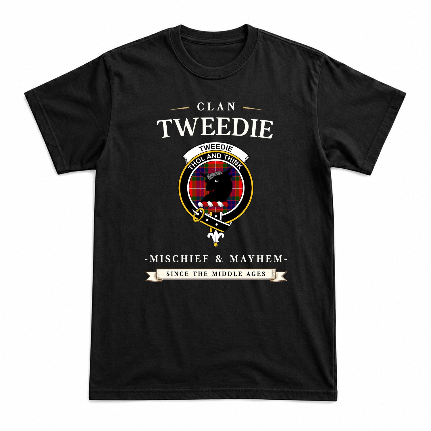 Tweedie Tartan Crest Mischief and Mayhem T-shirt