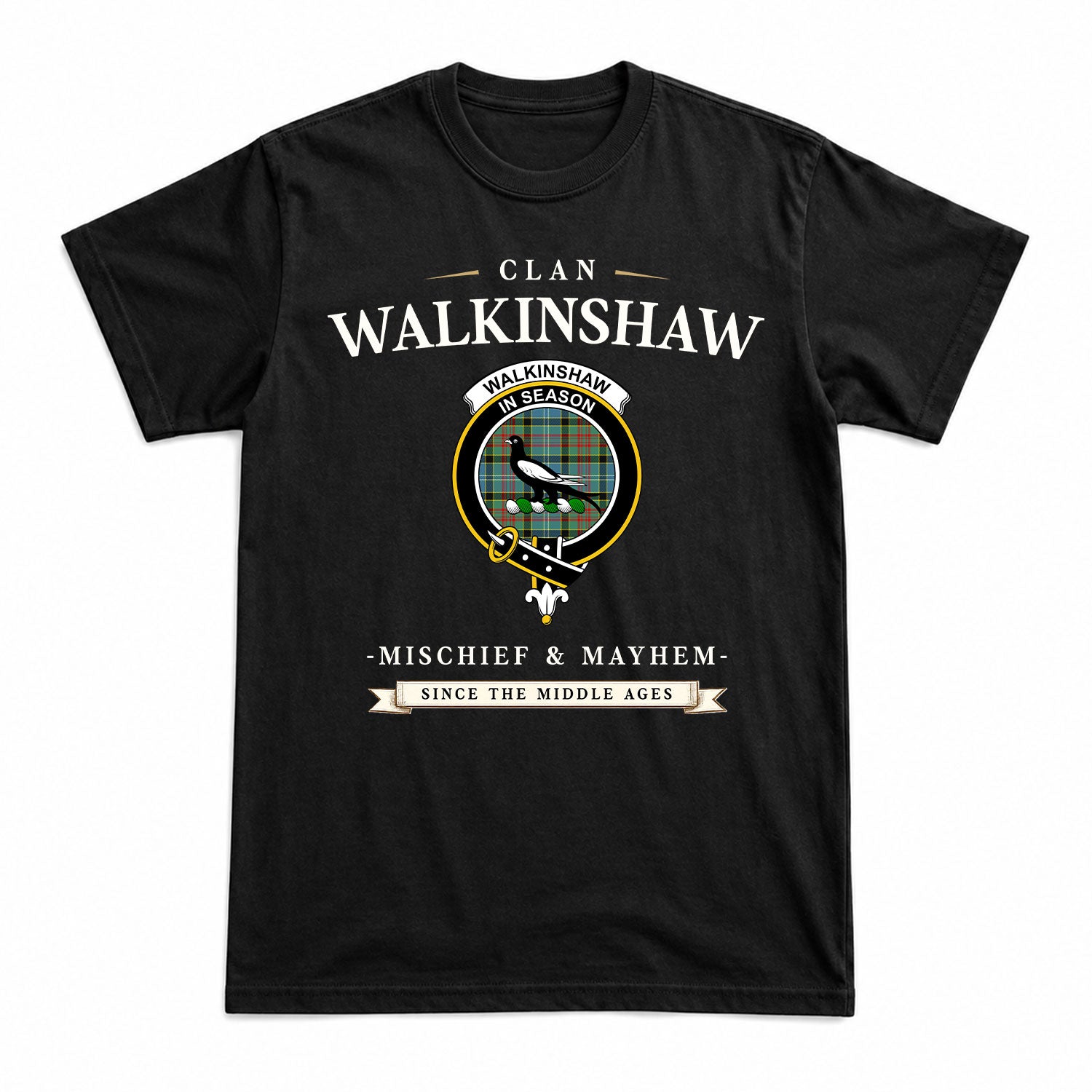 Walkinshaw Tartan Crest Mischief and Mayhem T-shirt