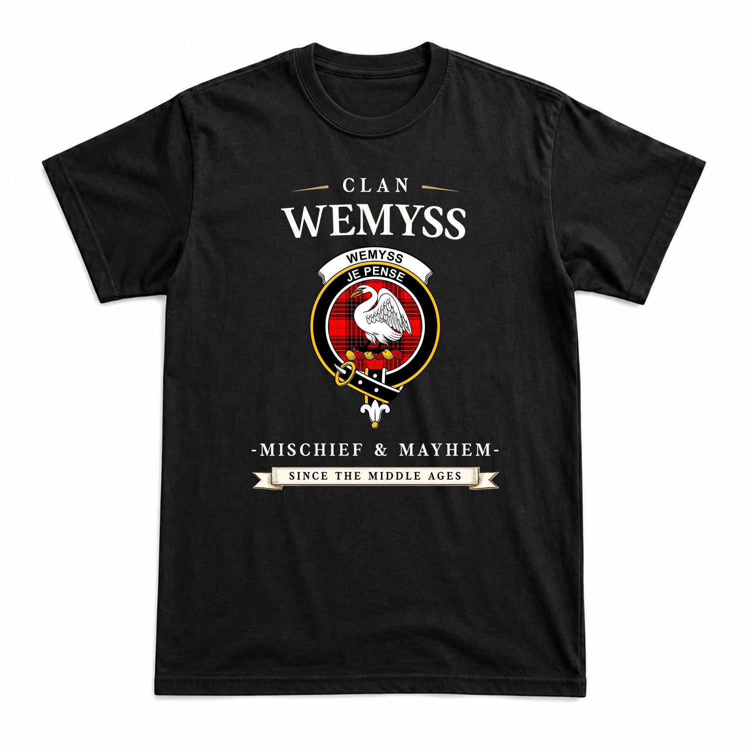 Wemyss Modern Tartan Crest Mischief and Mayhem T-shirt