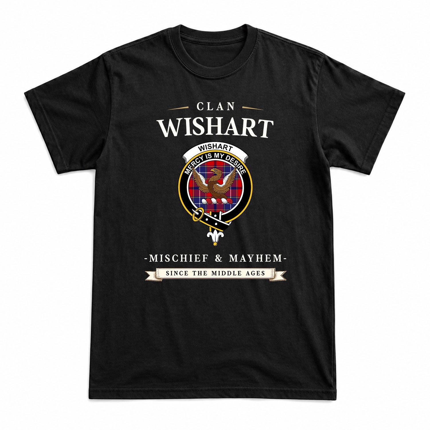 Wishart Dress Tartan Crest Mischief and Mayhem T-shirt