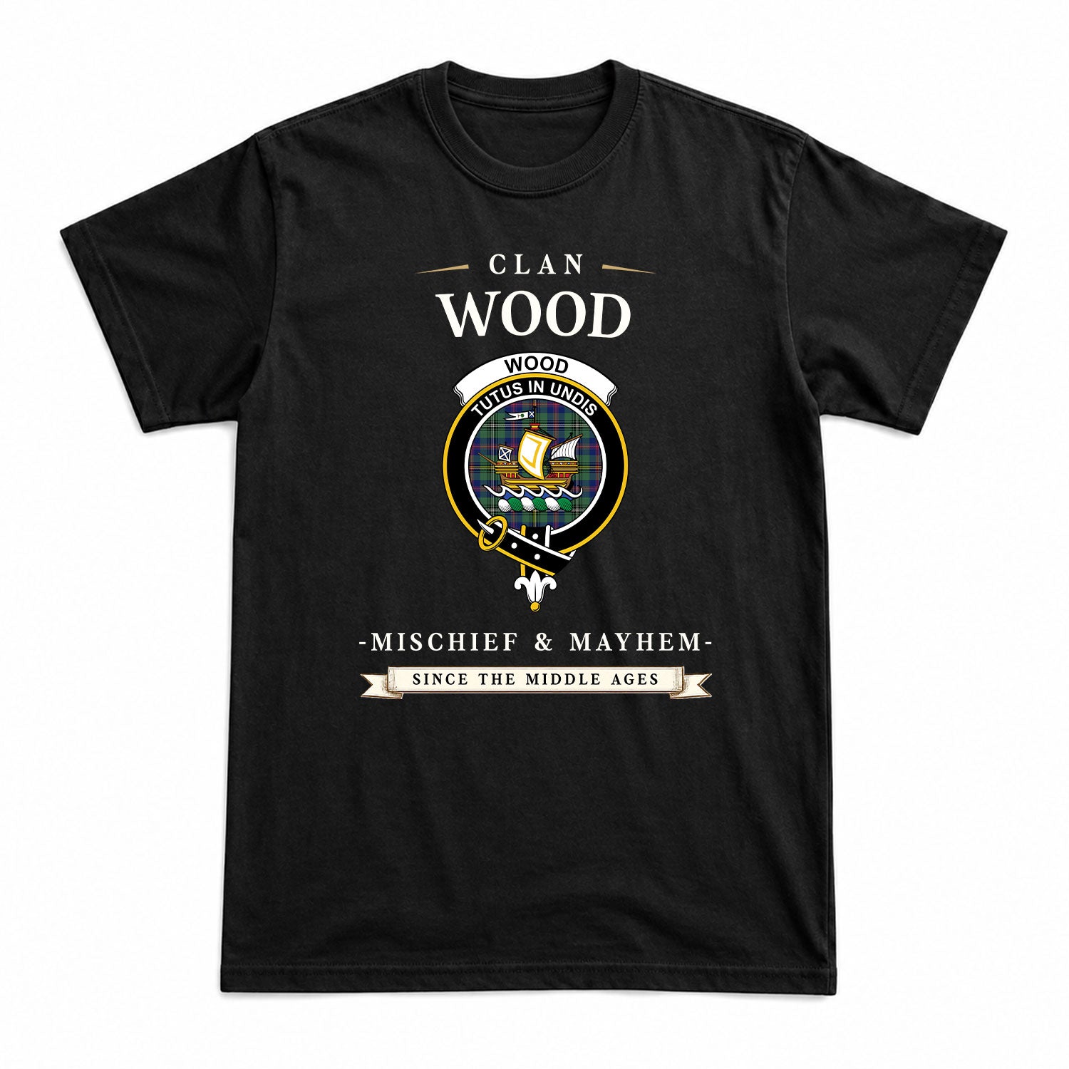 Wood Tartan Crest Mischief and Mayhem T-shirt