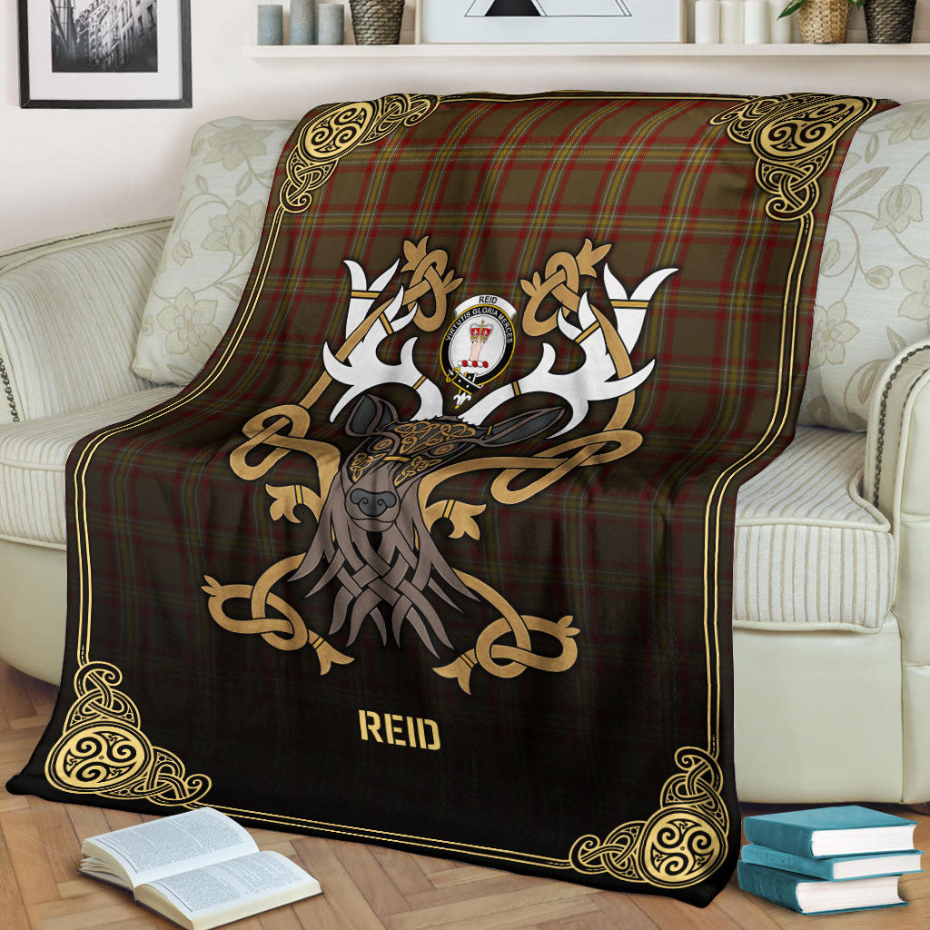 Reid Ancient Tartan Crest Premium Blanket - Celtic Stag style