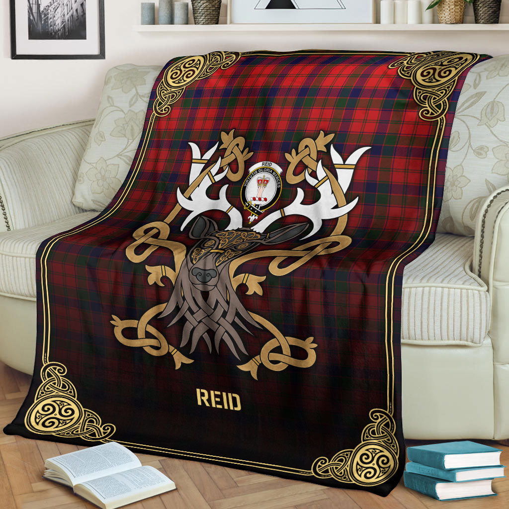 Reid Modern Tartan Crest Premium Blanket - Celtic Stag style