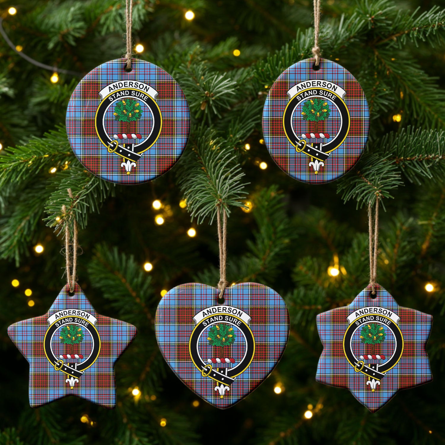 Anderson Modern Tartan Crest Christmas Ceramic Ornament