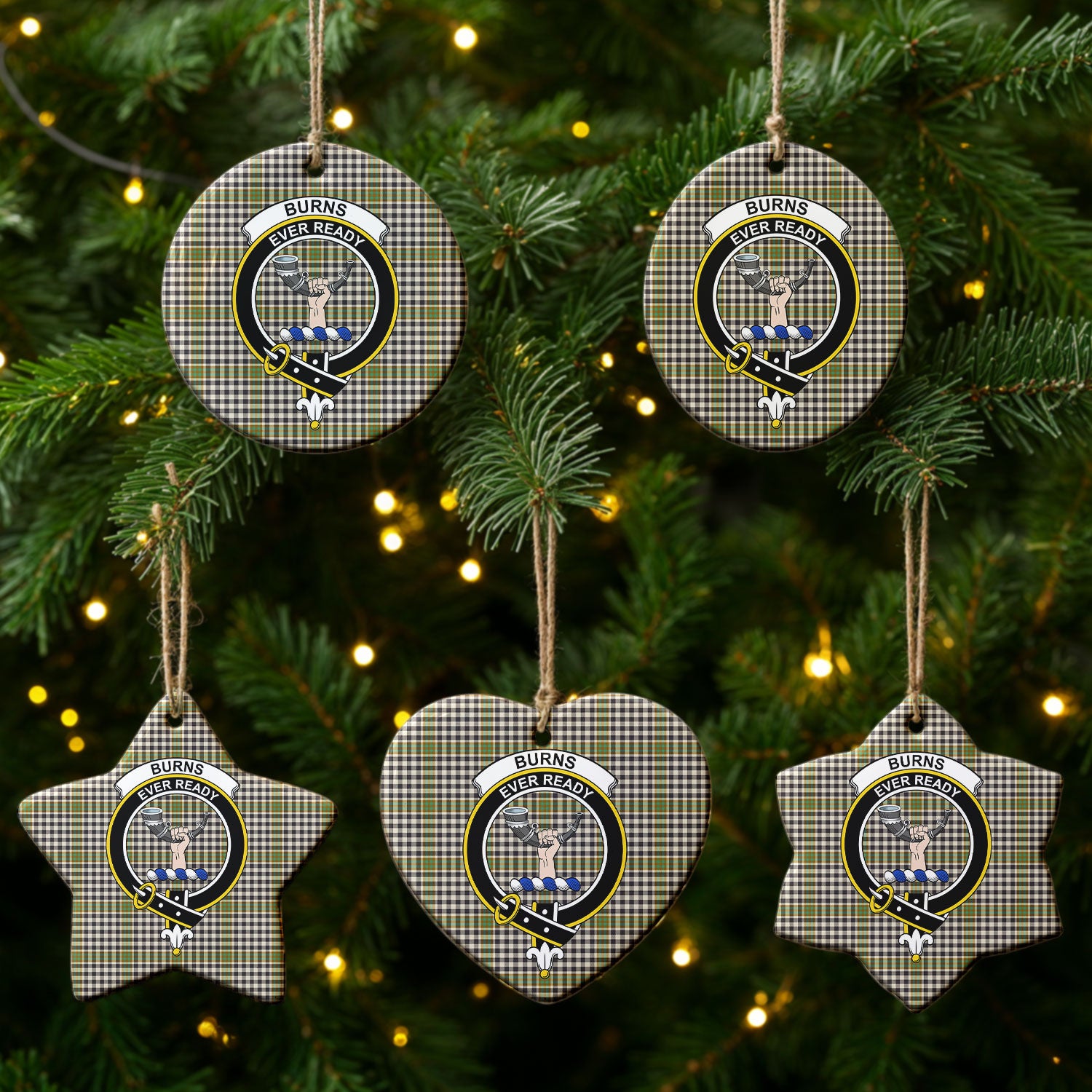 Burns Check Tartan Crest Christmas Ceramic Ornament