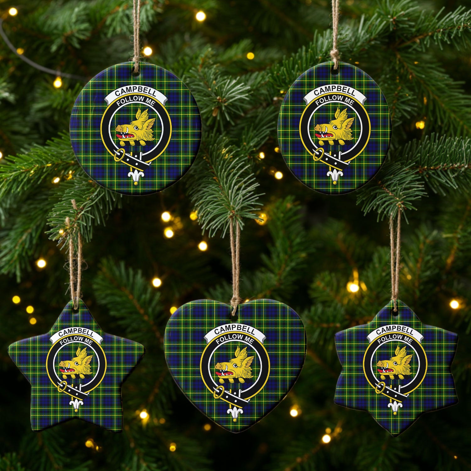 Campbell of Breadalbane Modern Tartan Crest Christmas Ceramic Ornament