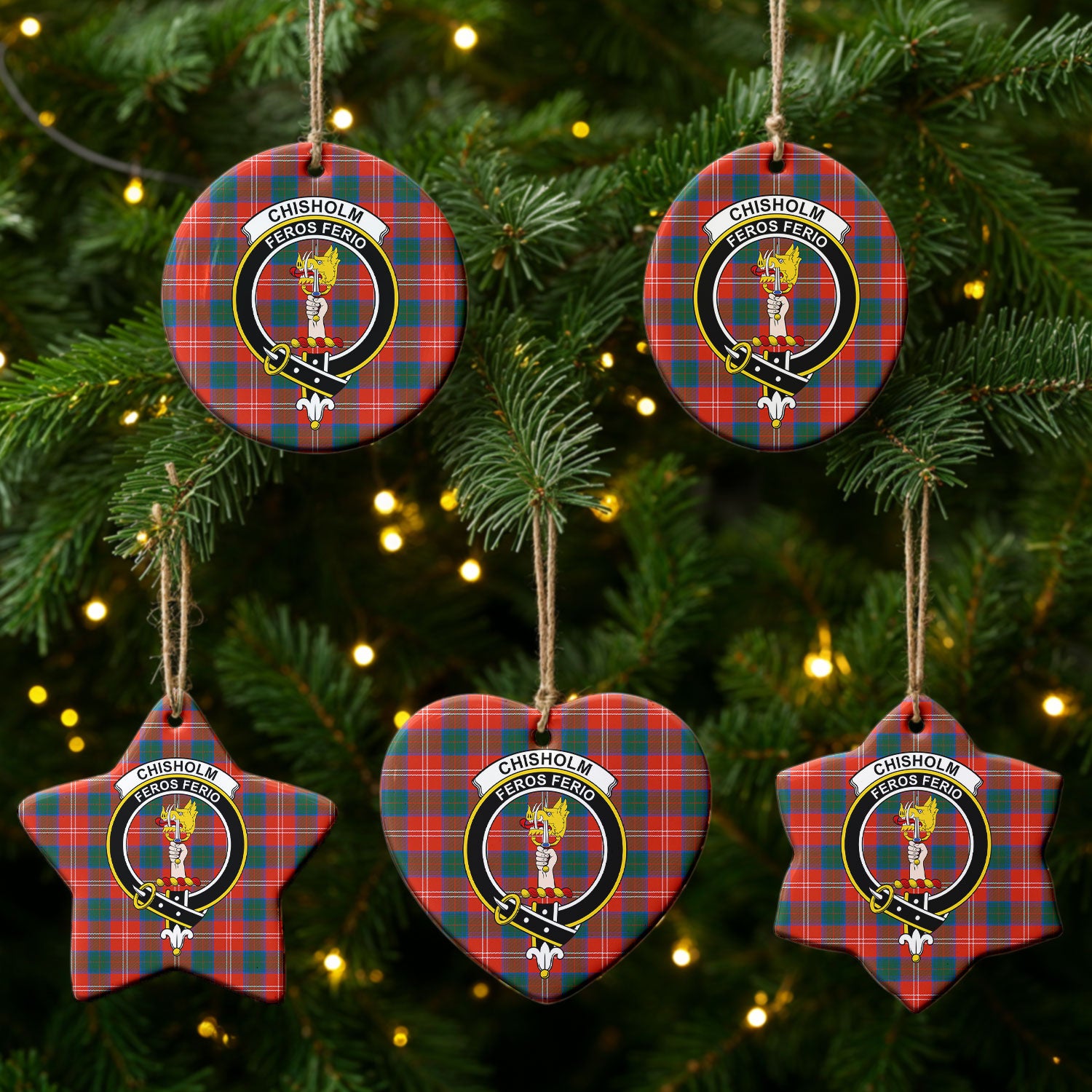 Chisholm Ancient Tartan Crest Christmas Ceramic Ornament