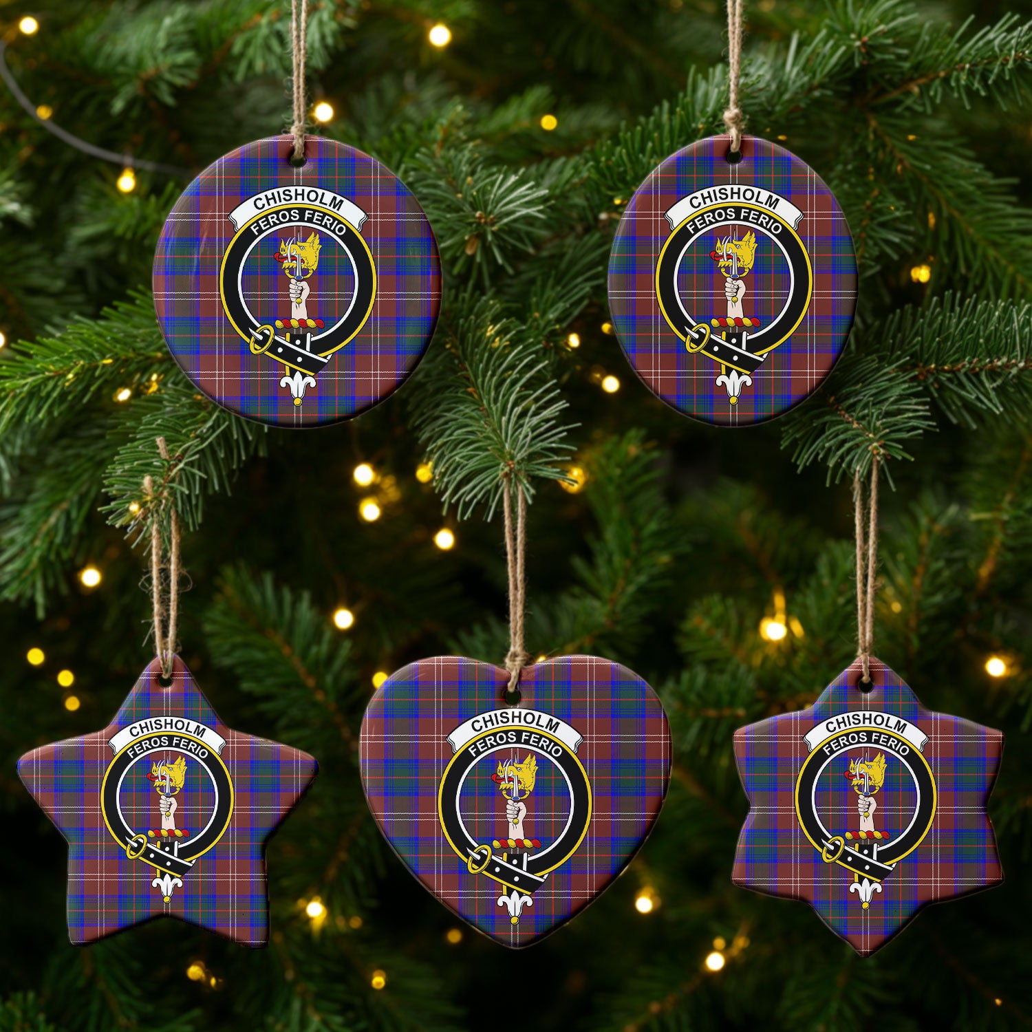 Chisholm Hunting Modern Tartan Crest Christmas Ceramic Ornament