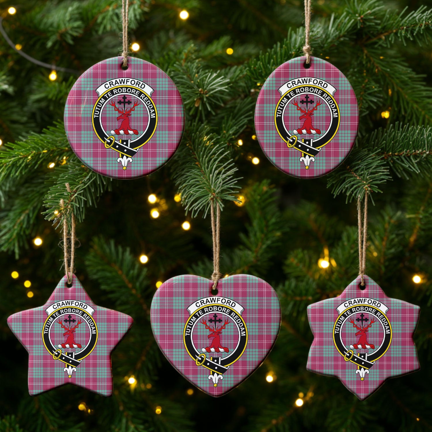 Crawford Ancient Tartan Crest Christmas Ceramic Ornament