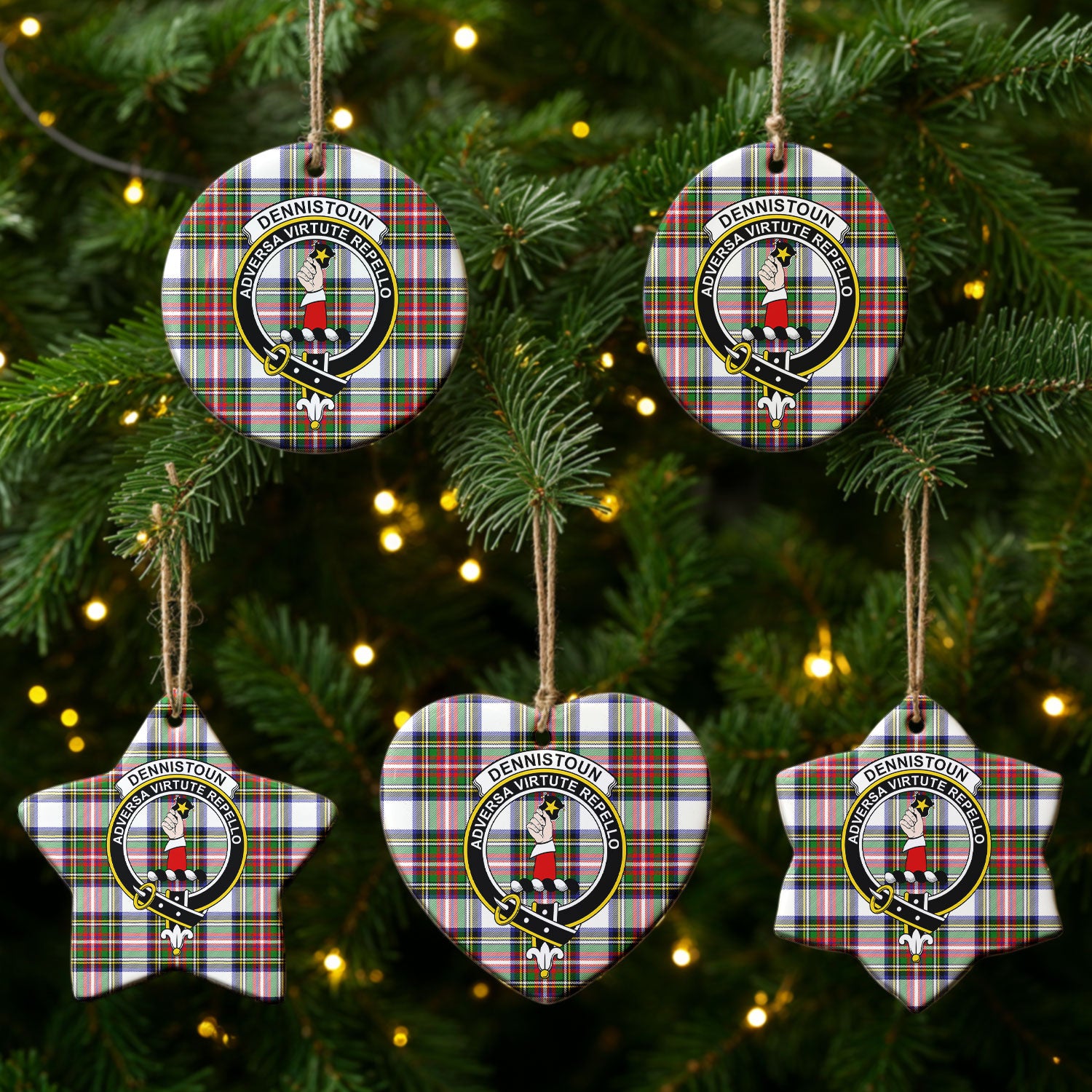 Dennistoun Tartan Crest Christmas Ceramic Ornament
