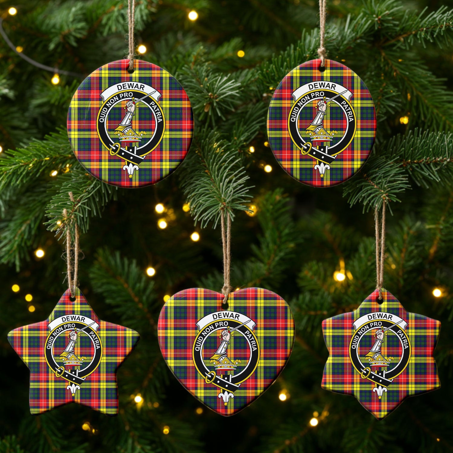 Dewar Tartan Crest Christmas Ceramic Ornament