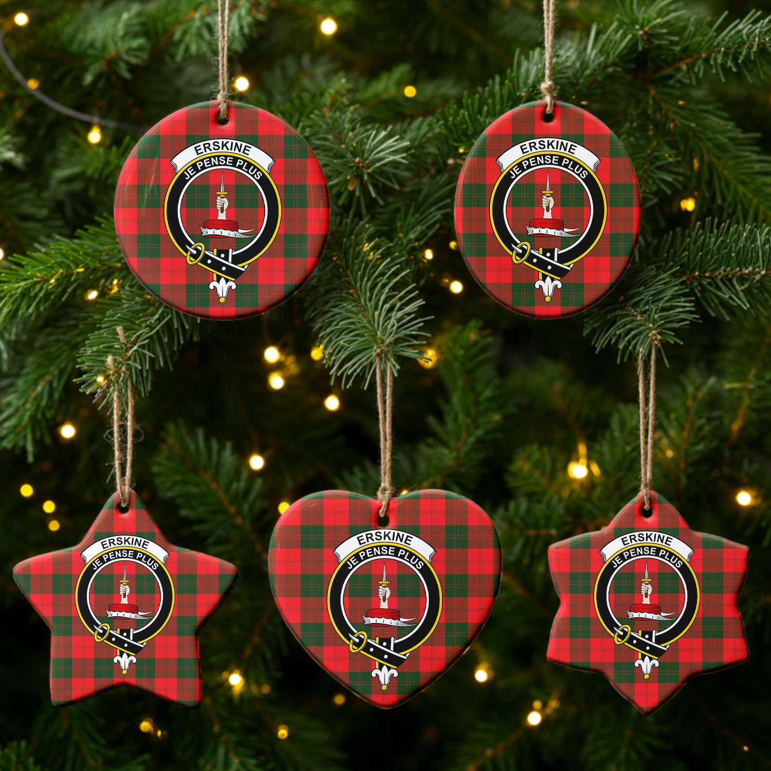Erskine Modern Tartan Crest Christmas Ceramic Ornament