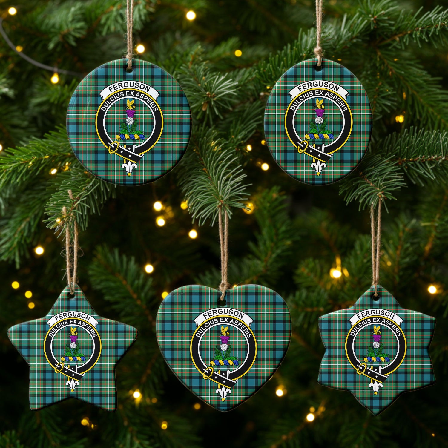 Ferguson Ancient Tartan Crest Christmas Ceramic Ornament