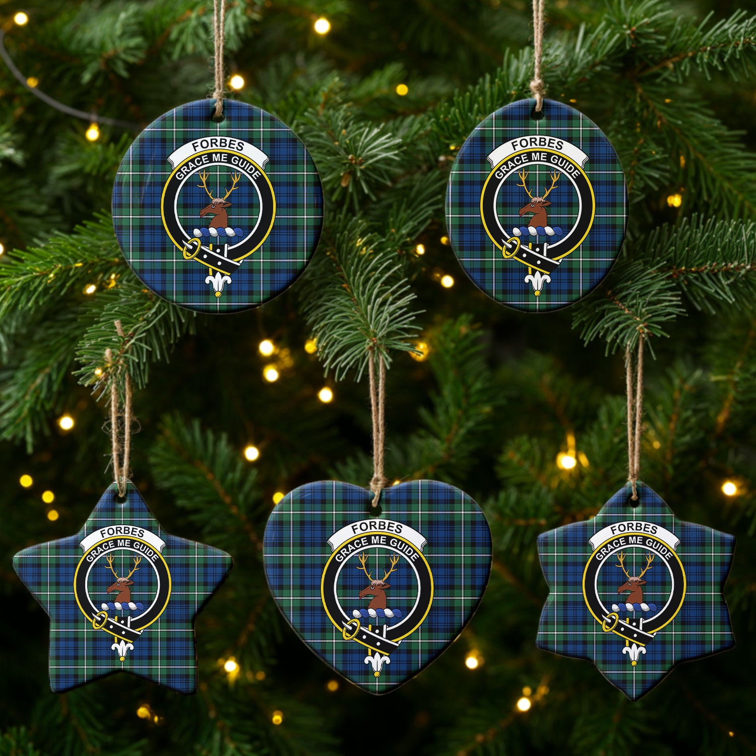 Forbes Ancient Tartan Crest Christmas Ceramic Ornament