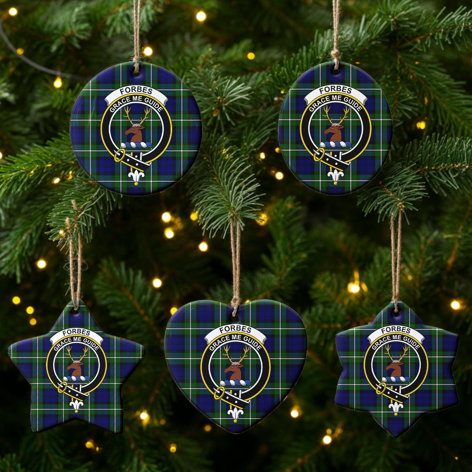Forbes Modern Tartan Crest Christmas Ceramic Ornament