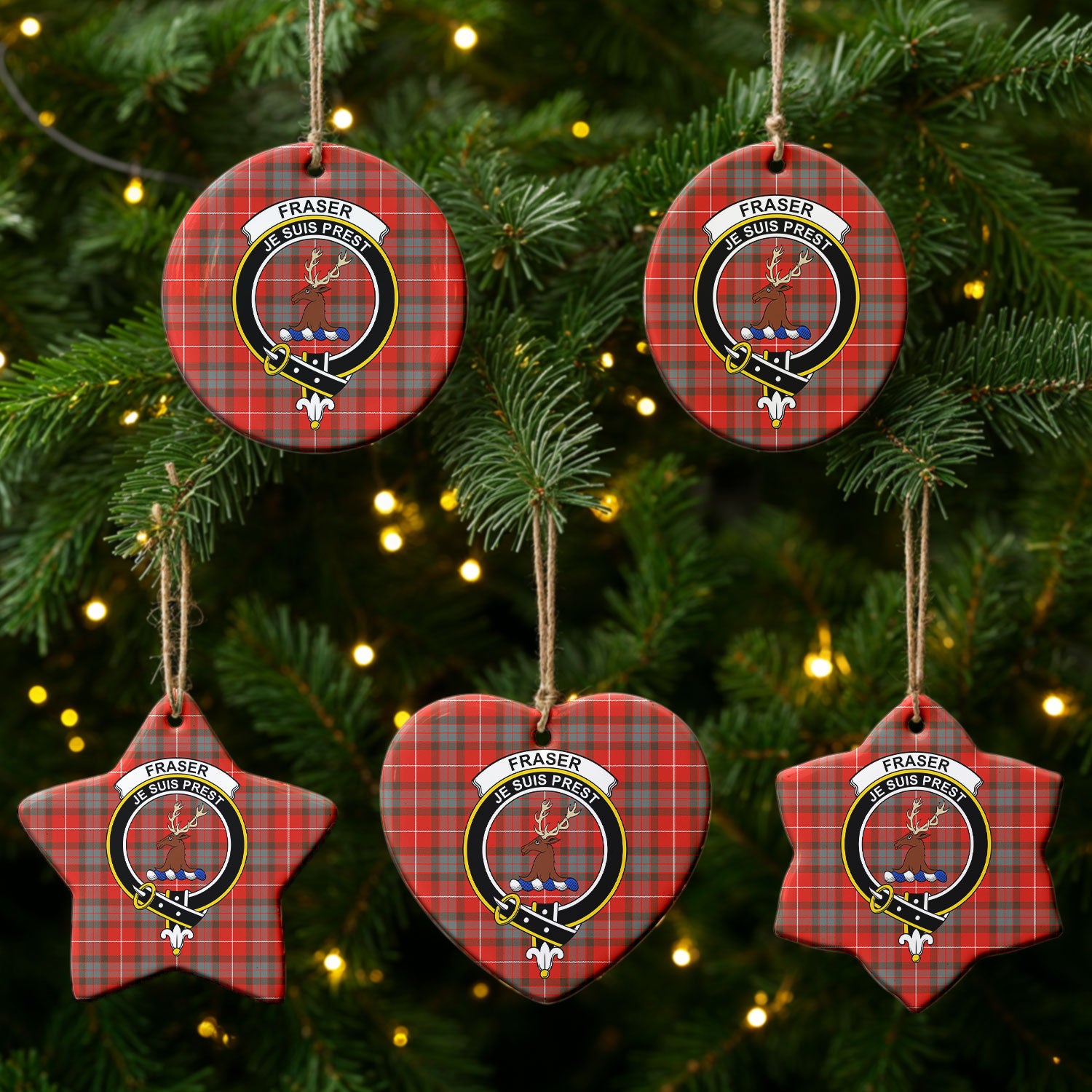 Fraser (of Lovat) Weathered Tartan Crest Christmas Ceramic Ornament