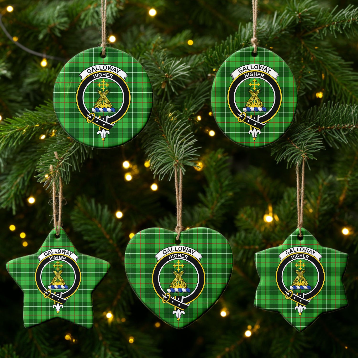 Galloway District Tartan Crest Christmas Ceramic Ornament