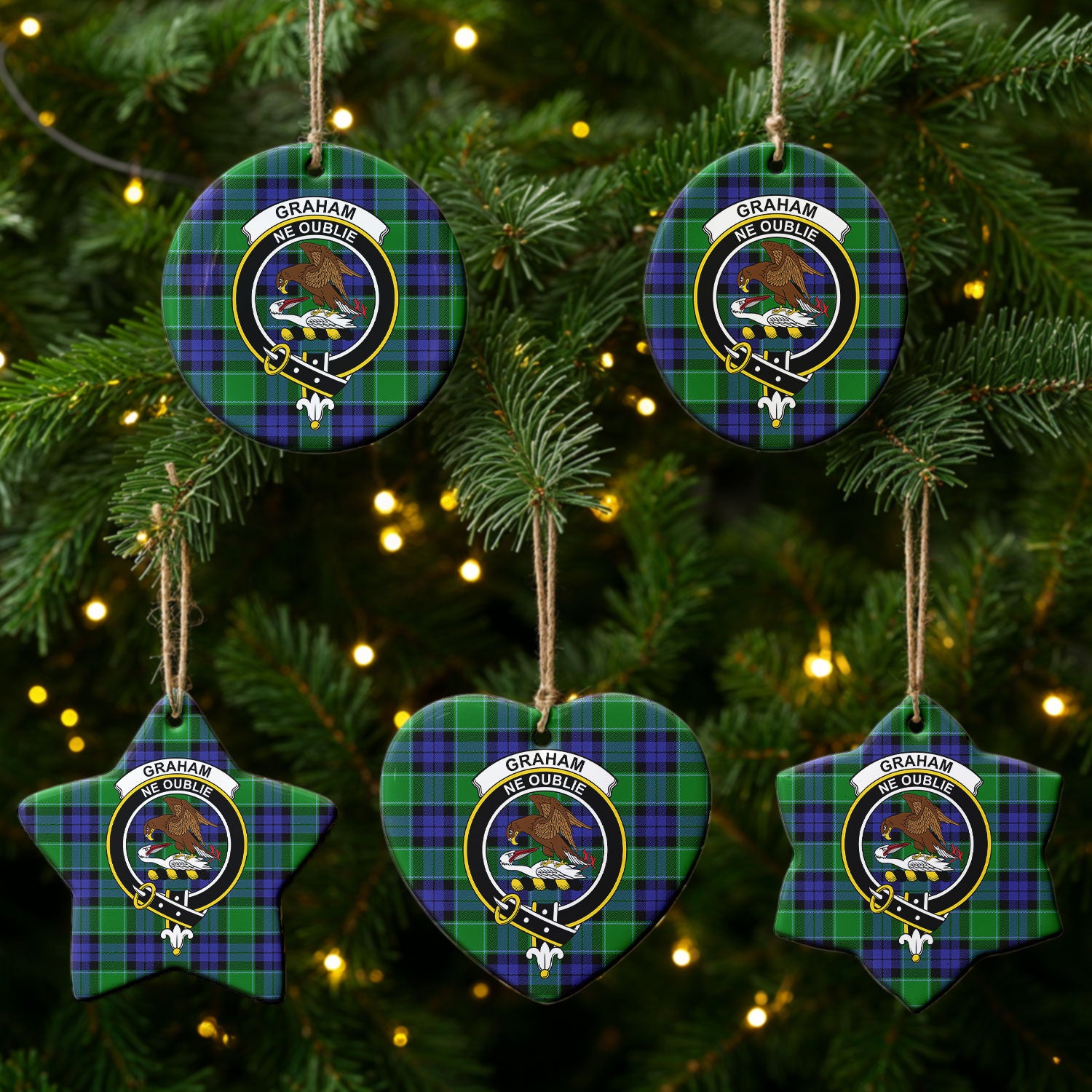 Graham of Menteith Modern Tartan Crest Christmas Ceramic Ornament