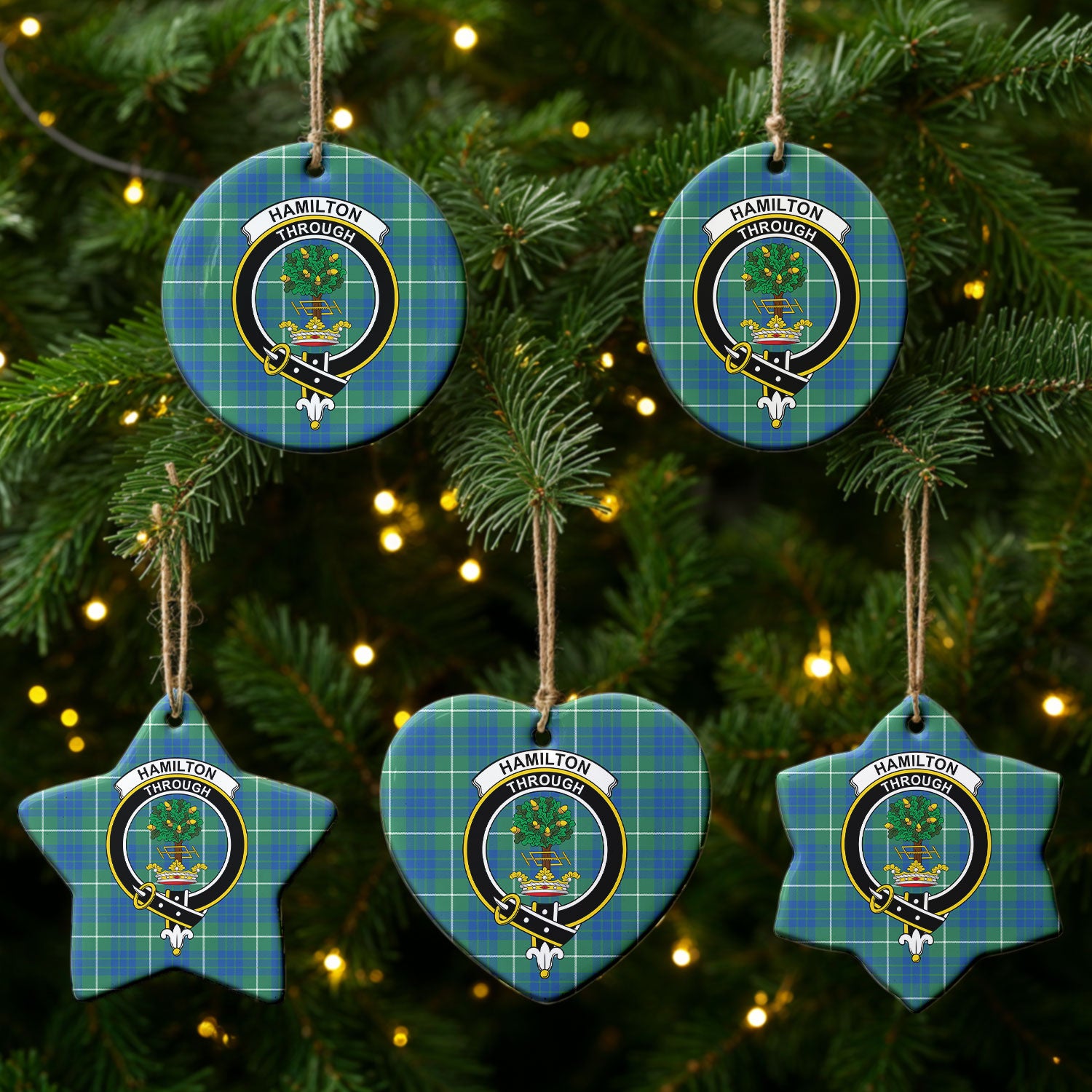 Hamilton Hunting Ancient Tartan Crest Christmas Ceramic Ornament