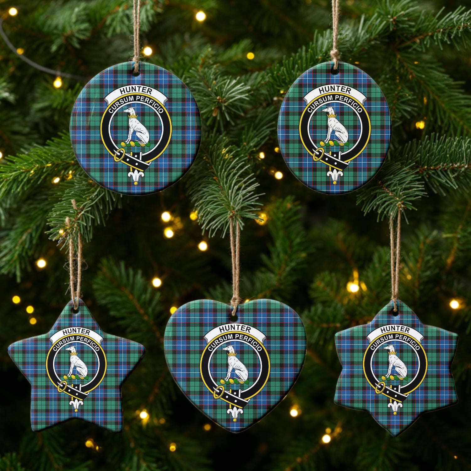 Hunter Ancient Tartan Crest Christmas Ceramic Ornament