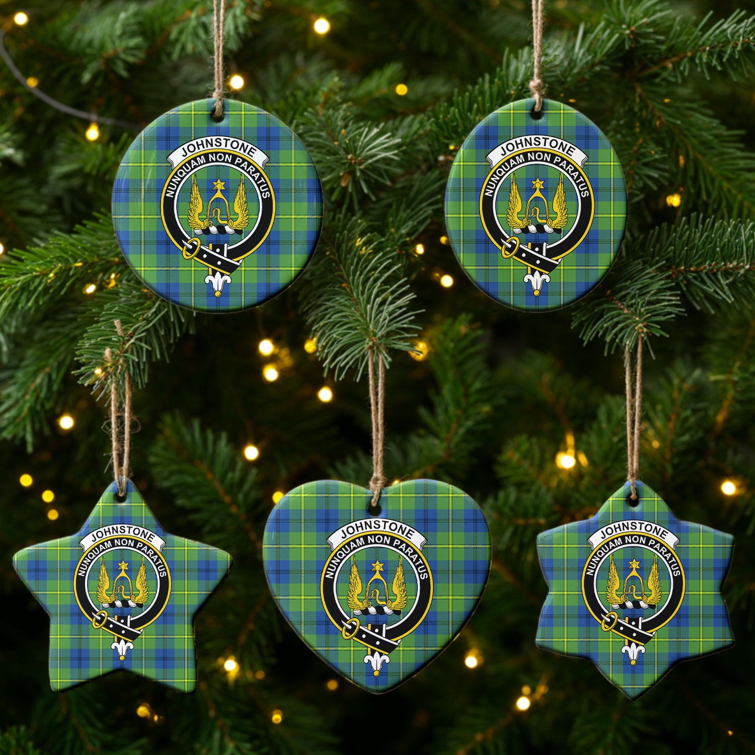 Johnstone Ancient Tartan Crest Christmas Ceramic Ornament