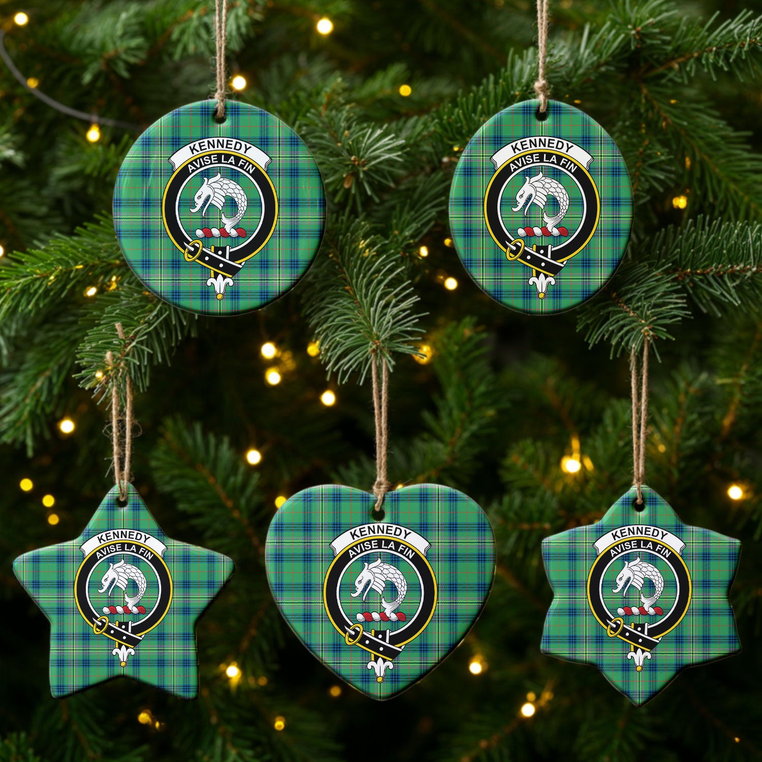 Kennedy Ancient Tartan Crest Christmas Ceramic Ornament