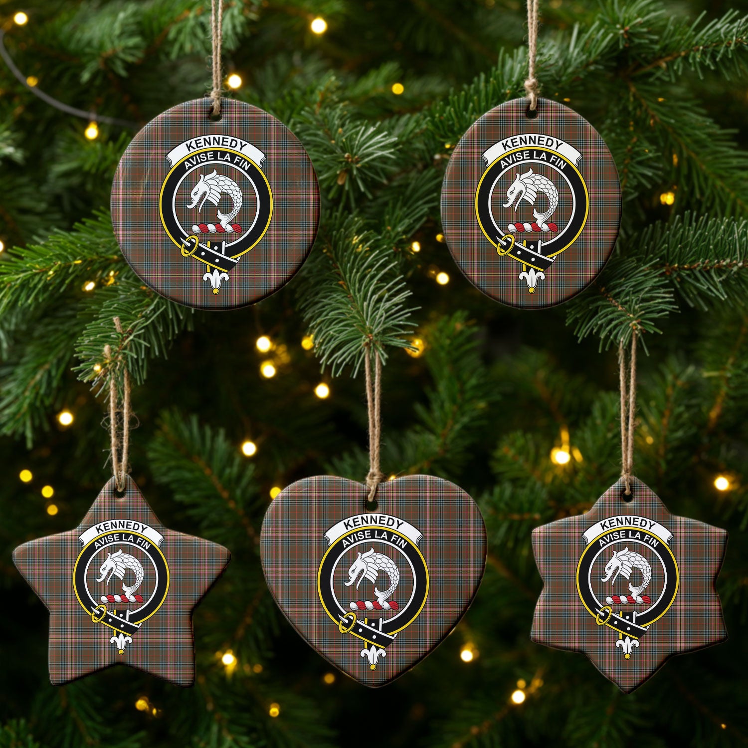 Kennedy Weathered Tartan Crest Christmas Ceramic Ornament