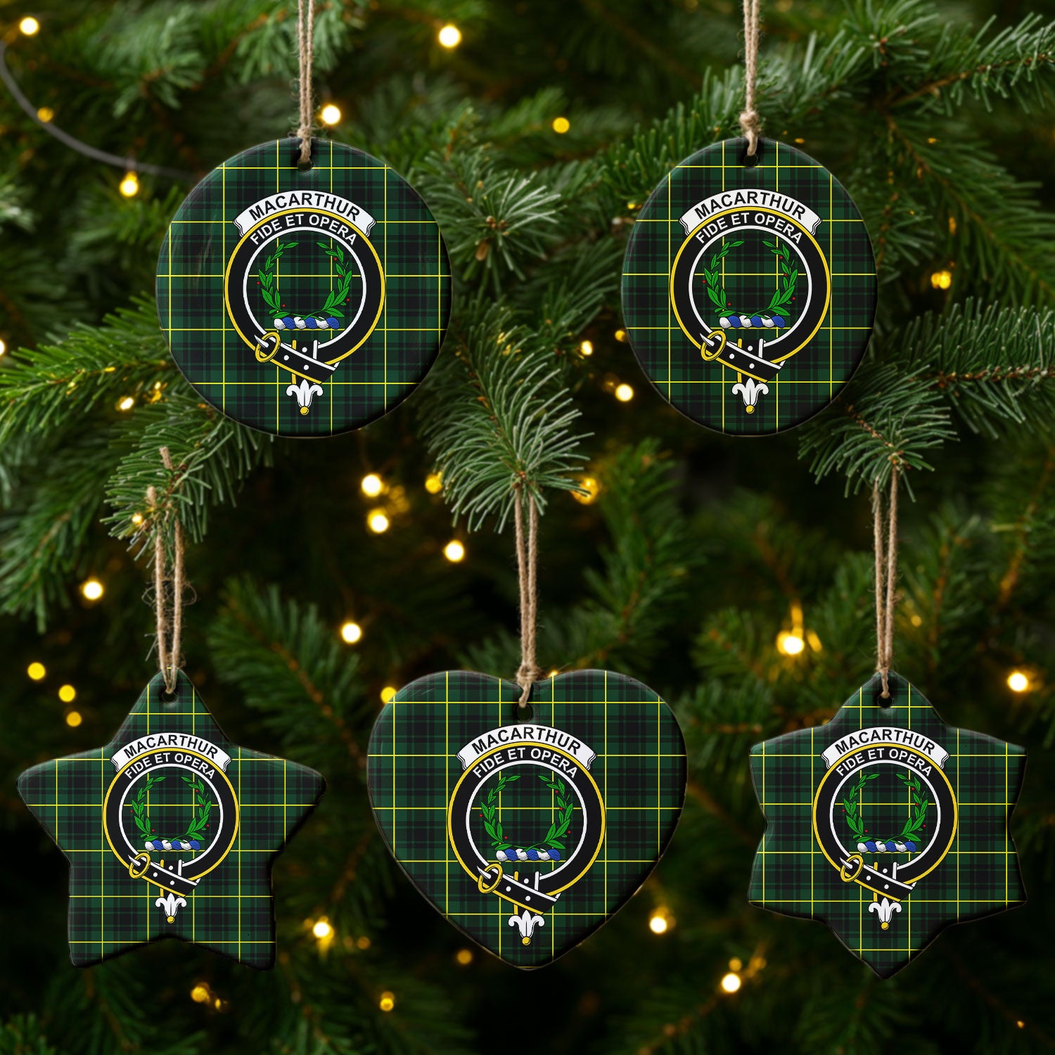 MacArthur Modern Tartan Crest Christmas Ceramic Ornament