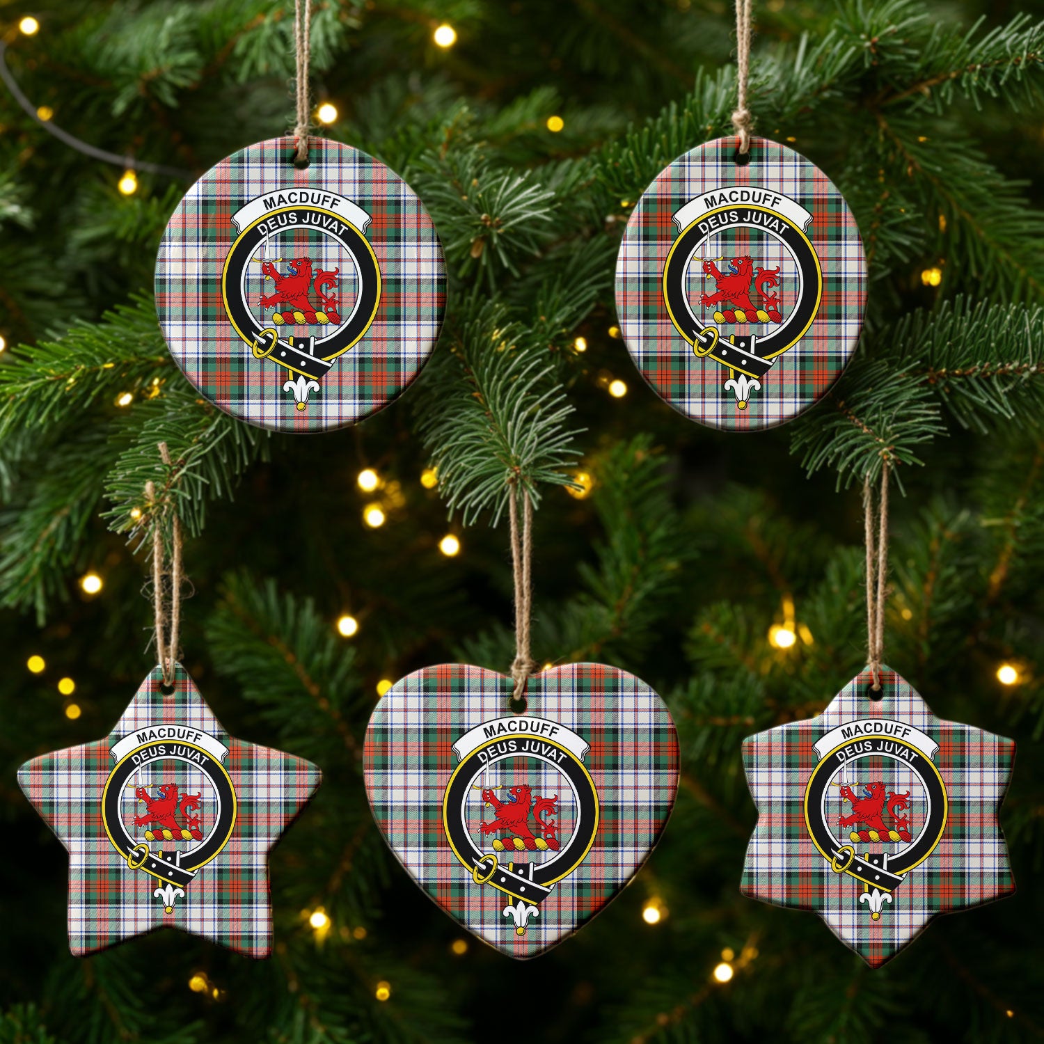 MacDuff Dress Ancient Tartan Crest Christmas Ceramic Ornament