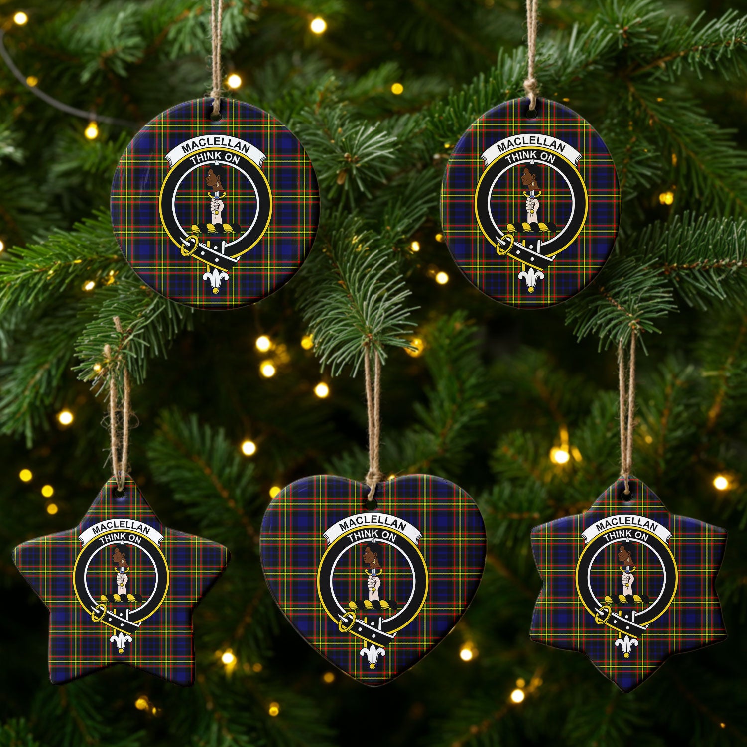 MacLellan Modern Tartan Crest Christmas Ceramic Ornament