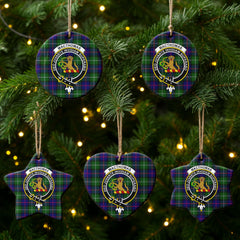 MacThomas Modern Tartan Crest Christmas Ceramic Ornament